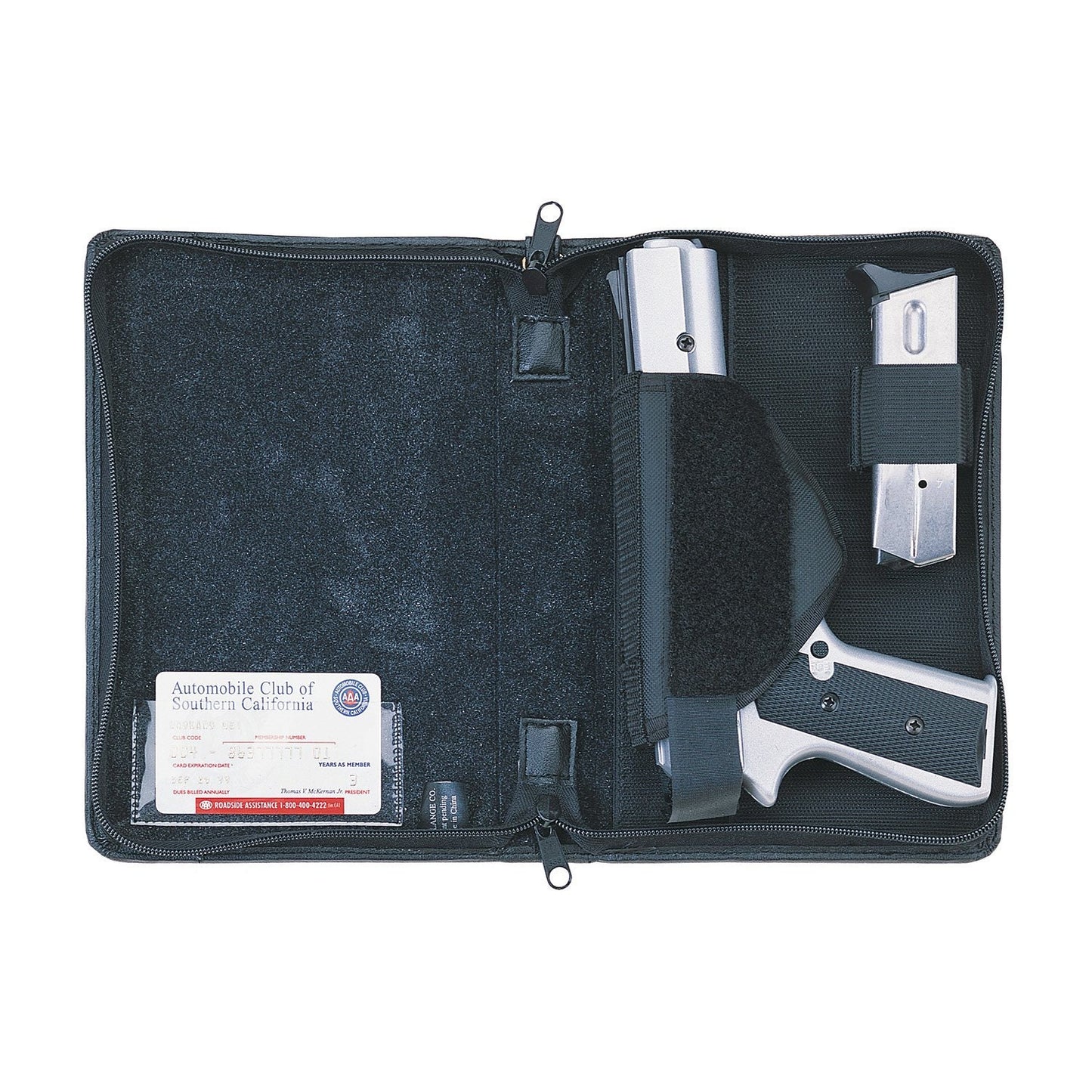 Black Cowhide Leather Concealed Carry Organizer Handgun Pistol Concealment Bible Cover Disguise CCW Case with Hand Strap