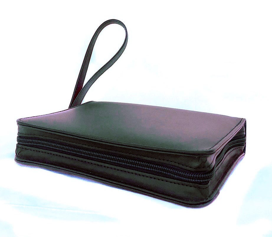 Black Cowhide Leather Concealed Carry Organizer Handgun Pistol Concealment Bible Cover Disguise CCW Case with Hand Strap