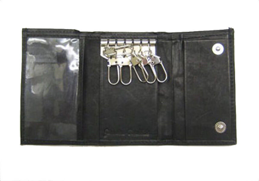 Genuine Cowhide Leather Men's Keychain Case Key Ring ID Card Holder Wallet