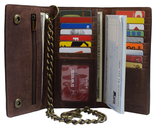 Vintage Leather RFID Blocking Men's Biker Chain Wallet Motorcyclist Hunter Brown or Black