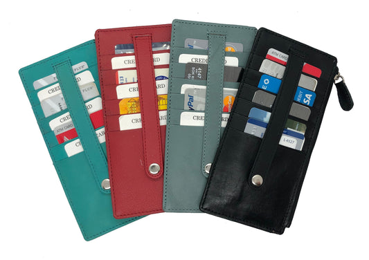 Genuine Leather Thin Vertical Stacker Women's Wallet Card Case with ID Window