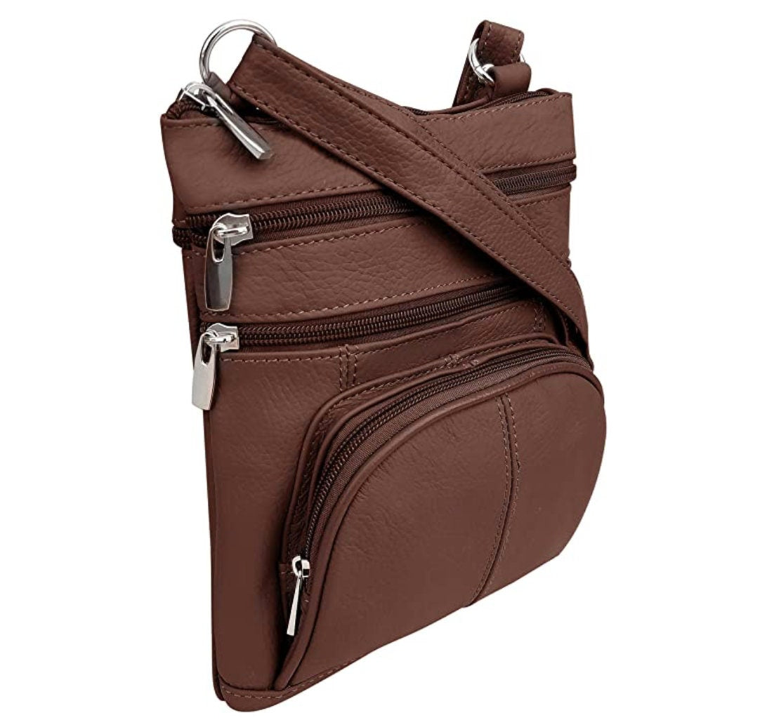 Genuine Cowhide Leather Studded Pocket Women Crossbody Bag Handbag