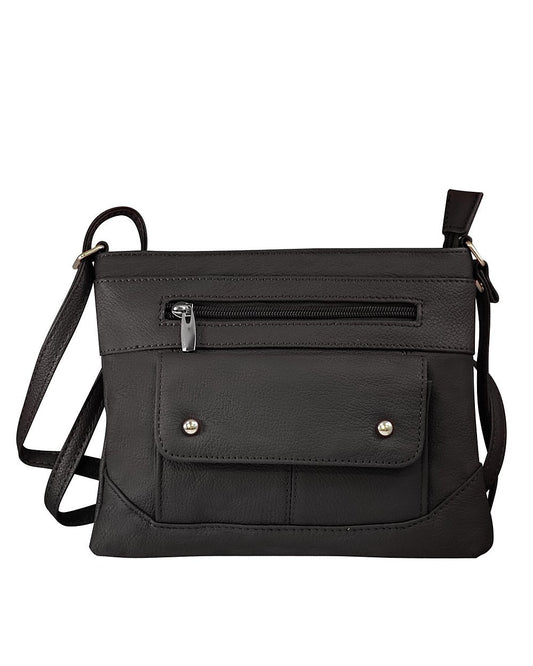 Women's Genuine Cowhide Leather Studded Pocket Crossbody Bag Handbag