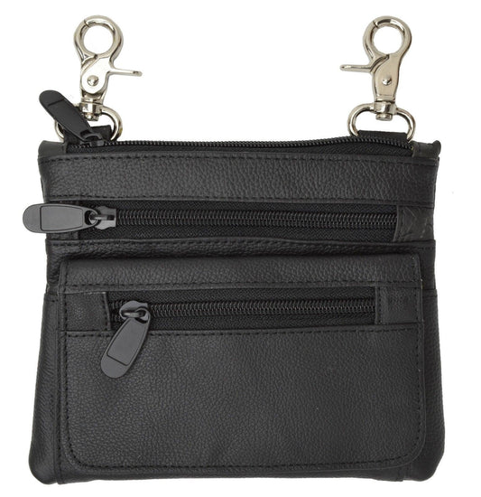 Black Genuine Cowhide Leather Cross Body Organizer Shoulder Bag Belt Clip Convertible Waist Purse