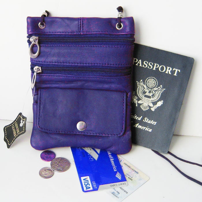Genuine Leather Mini Crossbody Purse Neck Bag Passport ID Documents Holder Travel Lanyard Pouch