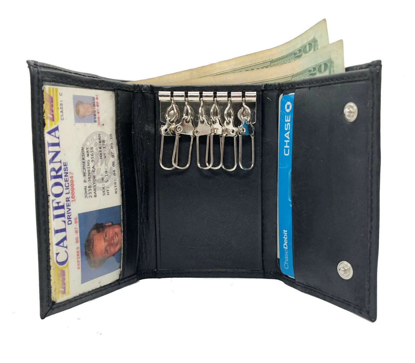 Genuine Cowhide Leather Men's Keychain Case Key Ring ID Card Holder Wallet