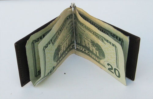 Black Genuine Cowhide Leather Men's Bifold Money Clip Minimalist Plain Wallet