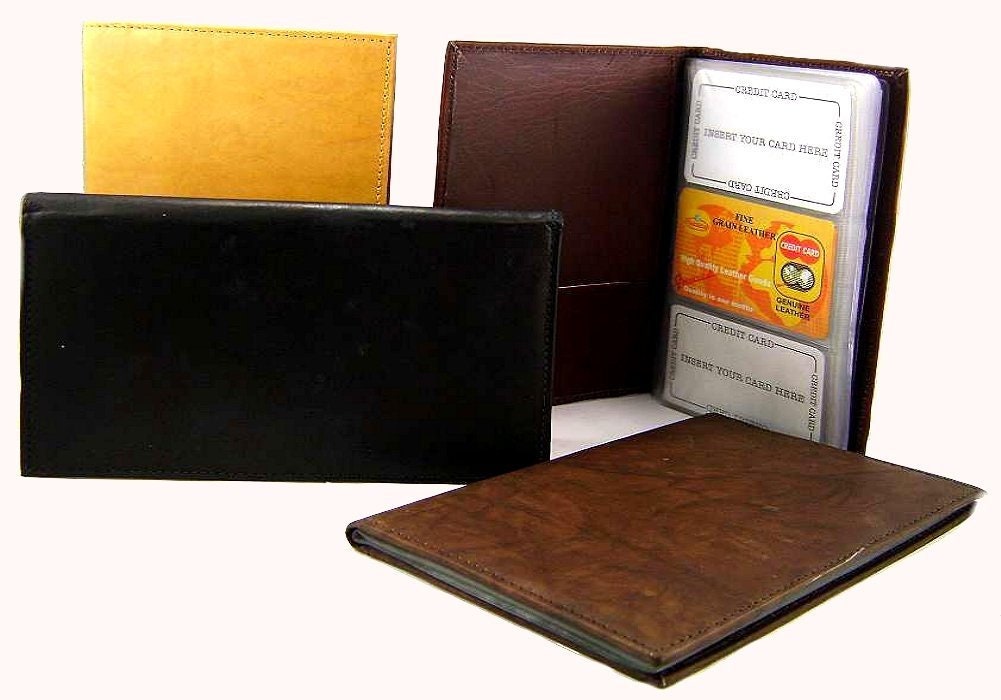 Genuine Leather 120 Business Card Holder Clear Plastic Inserts Pocket Organizer Tall Wallet