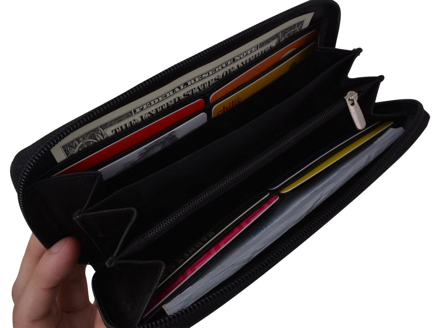 RFID Blocking Genuine Leather Women's Wristlet Wrist Strap Long Purse Leather Wallet