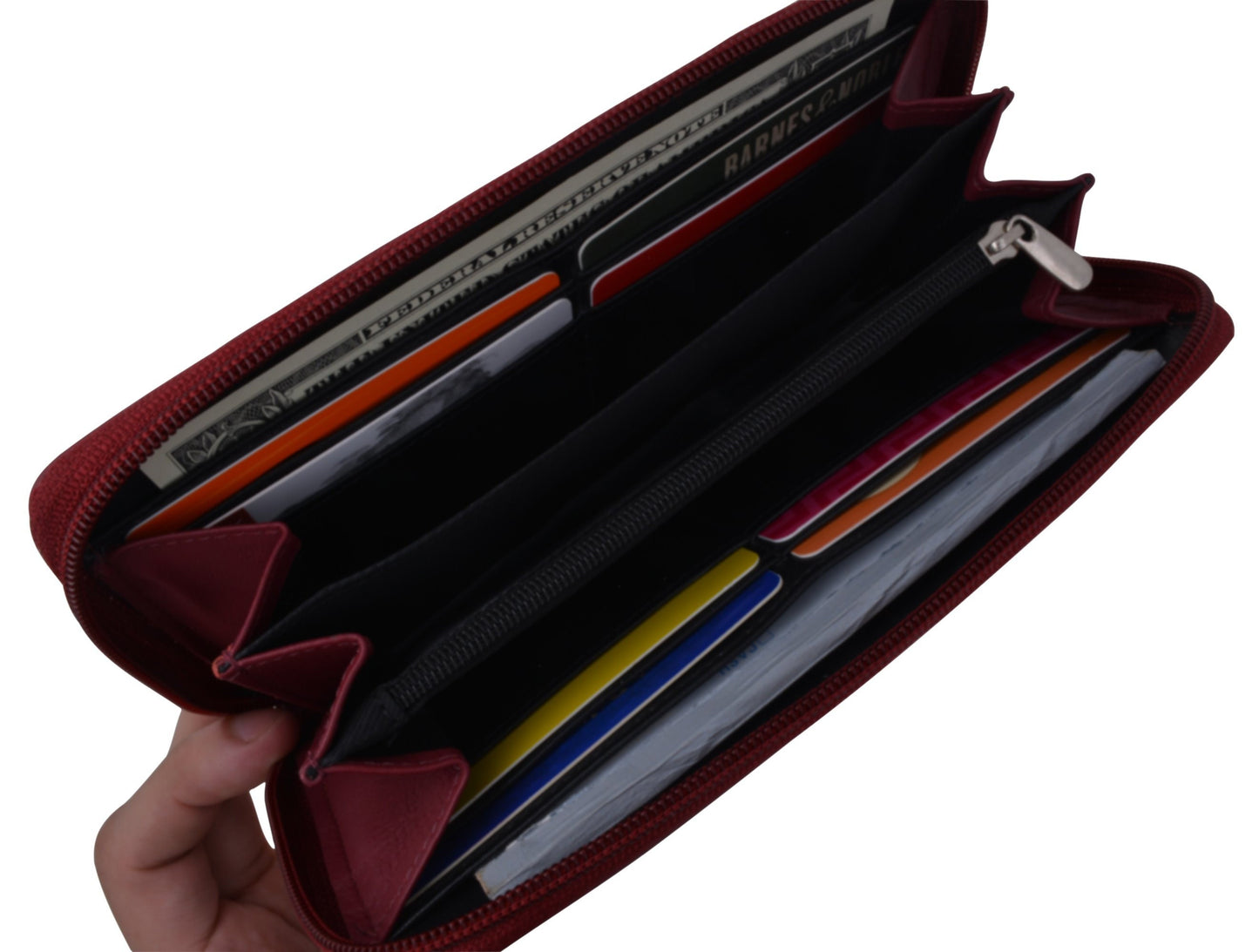 RFID Blocking Genuine Leather Women's Wristlet Wrist Strap Long Purse Leather Wallet