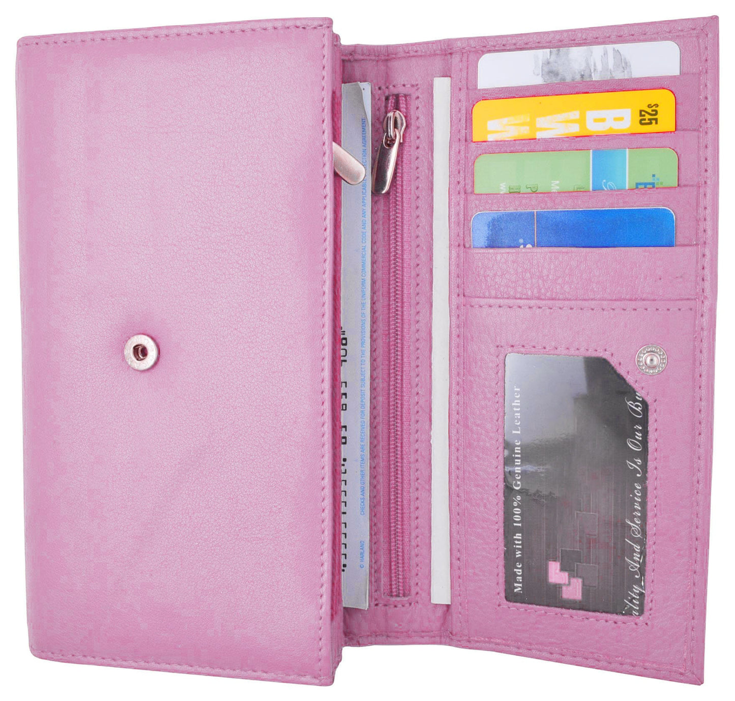 RFID Signal Blocking Fine Leather Ladies Long Clutch Wallet Accordion Checkbook Holder