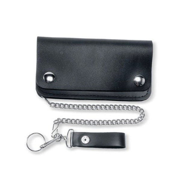 Black Mens Leather Long Biker's Chain Trifold Wallet Trucker Motorcycle