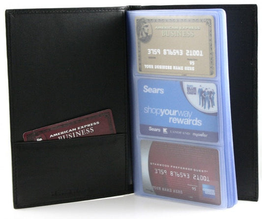 Genuine Leather 120 Business Card Holder Clear Plastic Inserts Pocket Organizer Tall Wallet