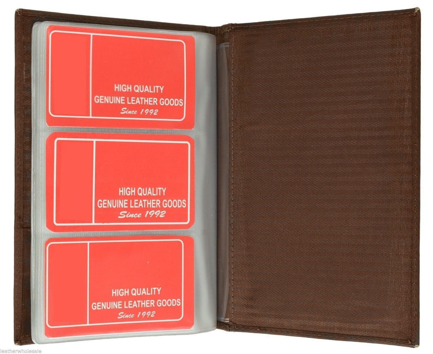 Genuine Leather 120 Business Card Holder Clear Plastic Inserts Pocket Organizer Tall Wallet