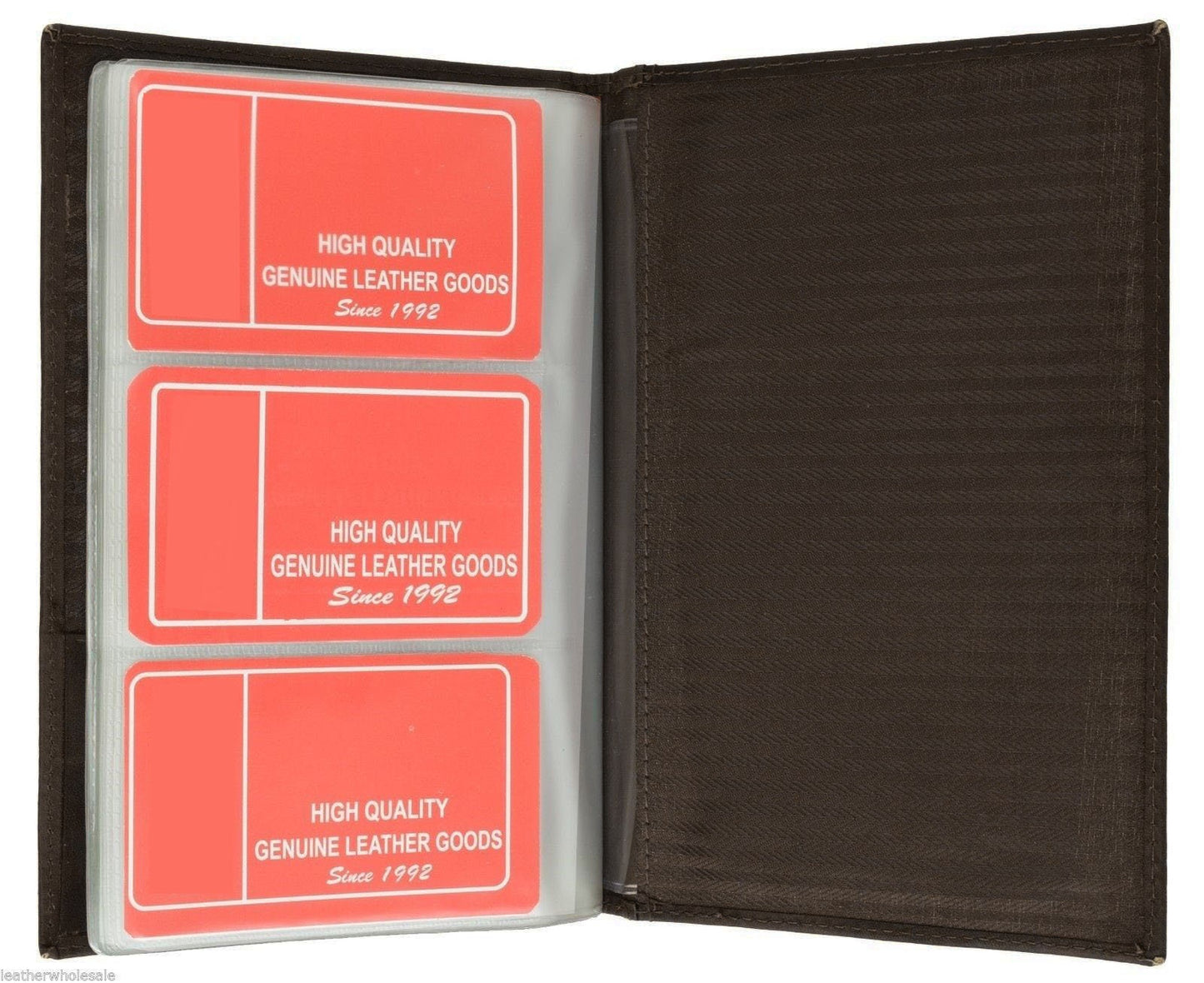 Genuine Leather 120 Business Card Holder Clear Plastic Inserts Pocket Organizer Tall Wallet