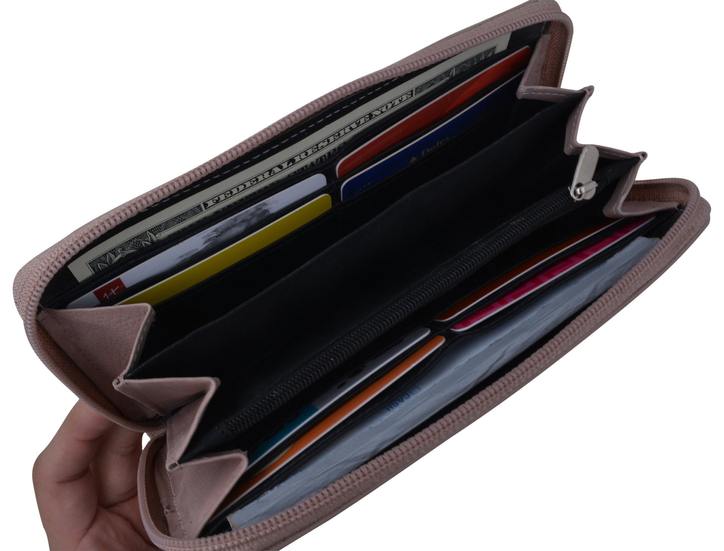RFID Blocking Genuine Leather Women's Wristlet Wrist Strap Long Purse Leather Wallet