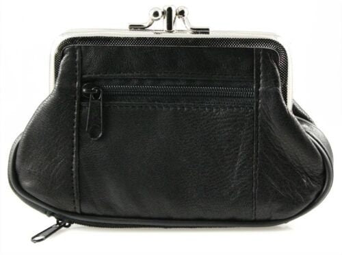 Genuine Leather Women's Change Purse Clasps Open Coin Card Holder (Many Colors)