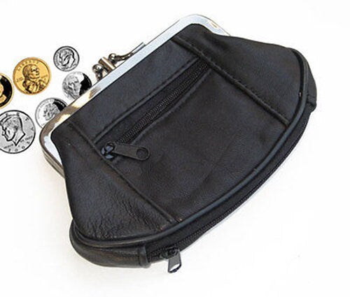 Genuine Leather Women's Change Purse Clasps Open Coin Card Holder (Many Colors)