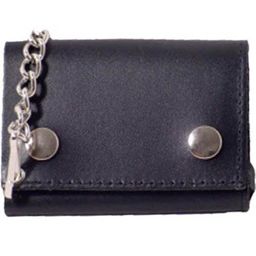Black Full Grain Leather Men's Biker's Chain Trifold Wallet Trucker Motorcycle Plain or Eagle Print