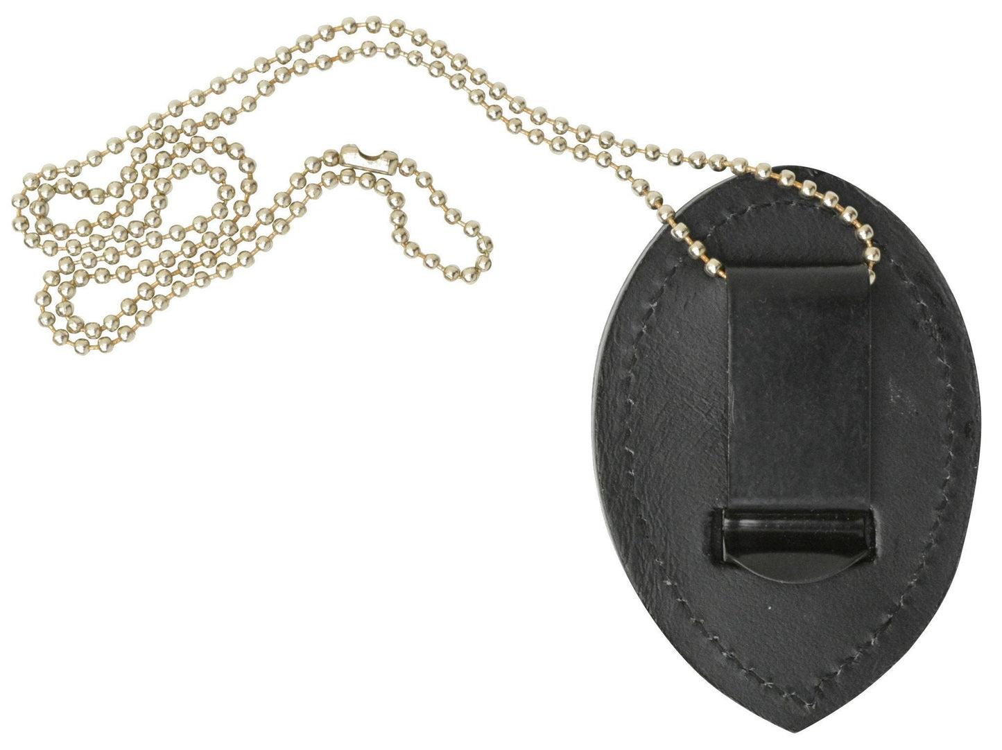 Black Genuine Leather Conceal Carry Security Officer Badge Holder Neck Metal Chain Security Lanyard