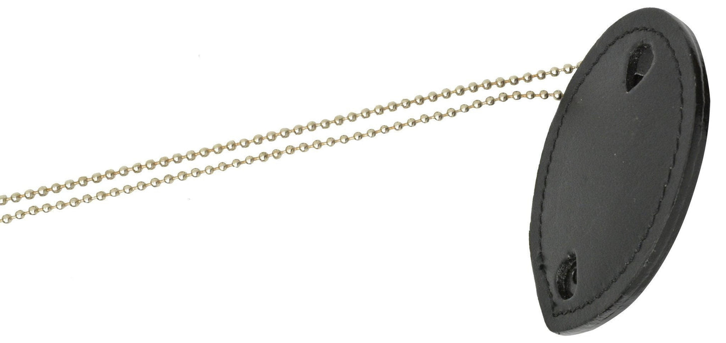 Black Genuine Leather Conceal Carry Security Officer Badge Holder Neck Metal Chain Security Lanyard