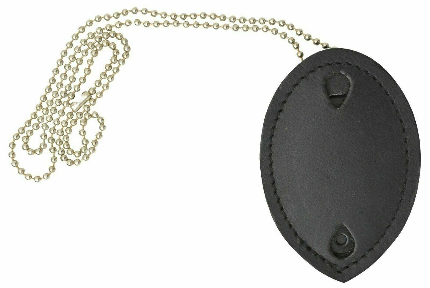 Black Genuine Leather Conceal Carry Security Officer Badge Holder Neck Metal Chain Security Lanyard