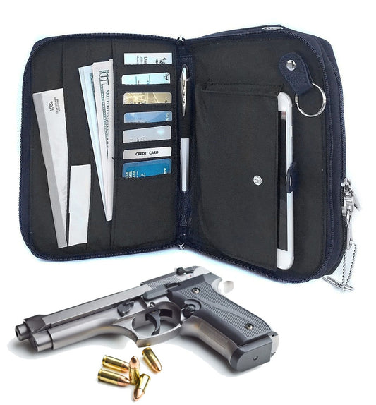 Cowhide Leather Concealed Carry Organizer Concealment Disguise Handbag CCW Case with Hand Strap