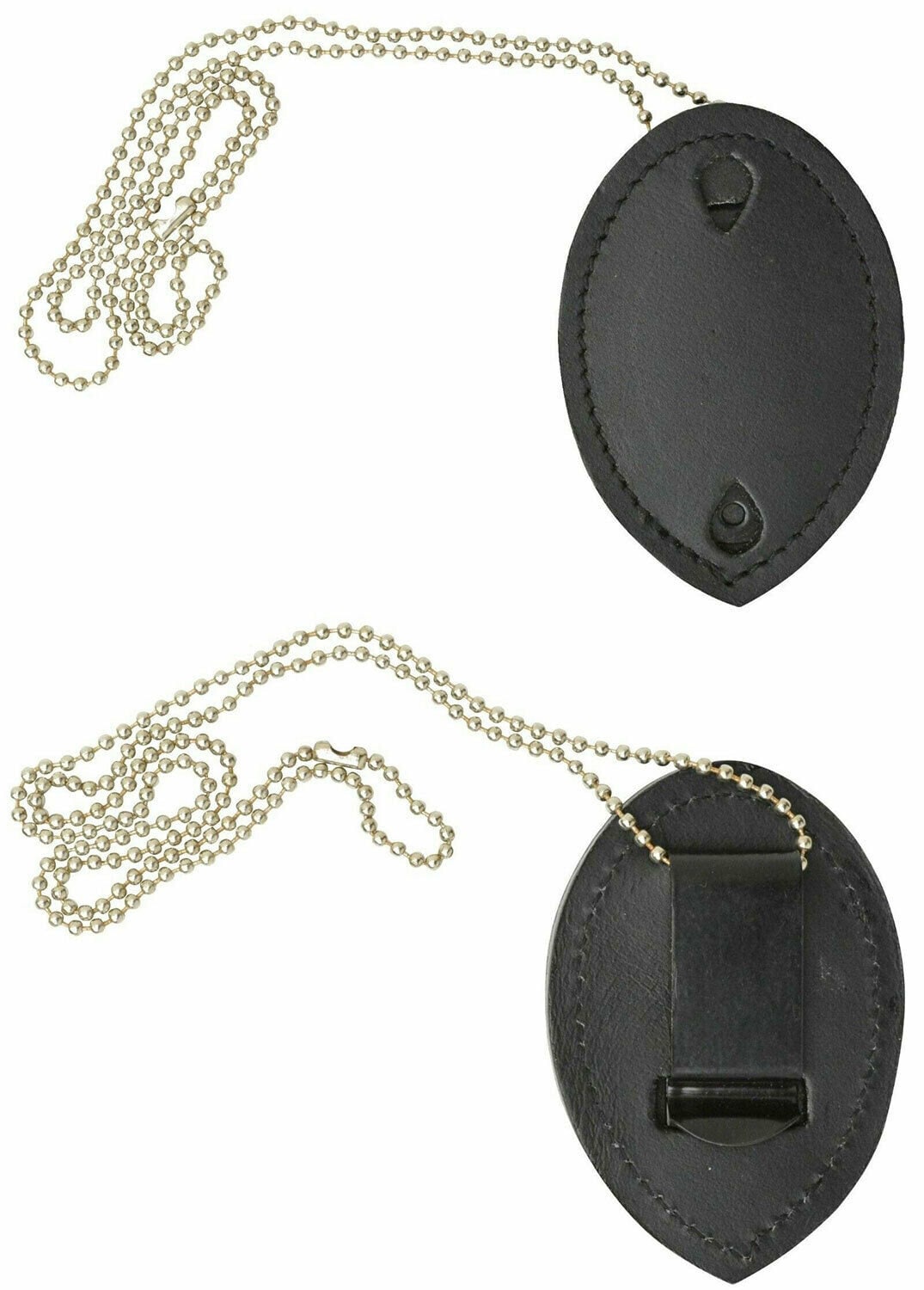 Black Genuine Leather Conceal Carry Security Officer Badge Holder Neck Metal Chain Security Lanyard