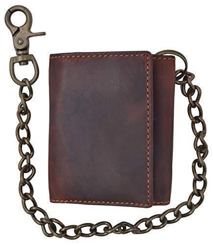 Brown Vintage Leather Mens Biker's Chain Wallet Trucker Motorcycle Bifold or Trifold