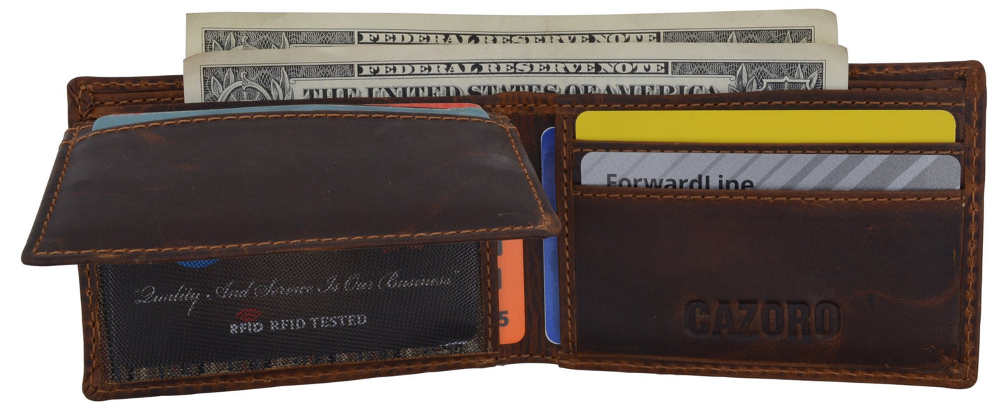 RFID Blocking Vintage Hunter Brown Leather Men's Wallet Full Grain Cowhide