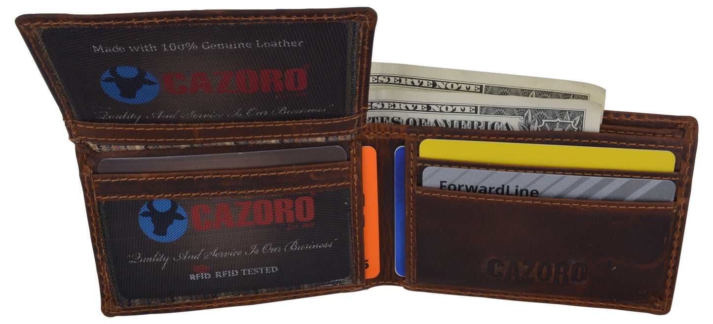 RFID Blocking Vintage Hunter Brown Leather Men's Wallet Full Grain Cowhide