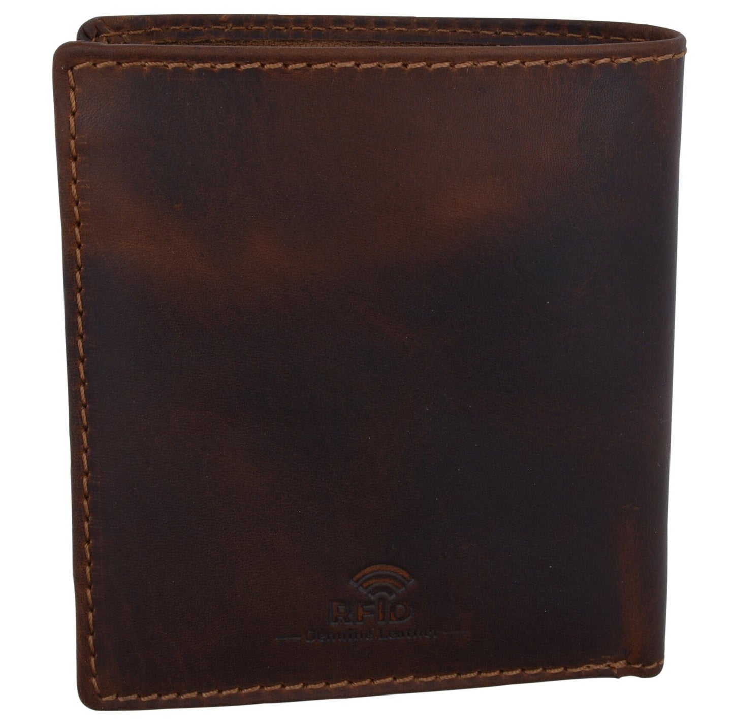Hunter Brown RFID Blocking Vintage Hunter Leather Men's Bifold Hipster Wallet Full Grain Cowhide Wallet