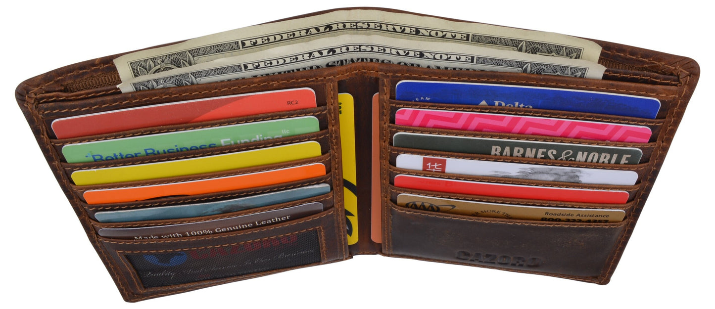 Hunter Brown RFID Blocking Vintage Hunter Leather Men's Bifold Hipster Wallet Full Grain Cowhide Wallet