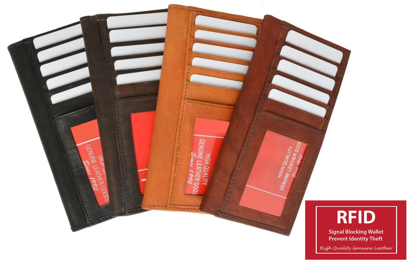 Genuine Leather Standard Checkbook Cover Long Wallet ID Credit Card Holder