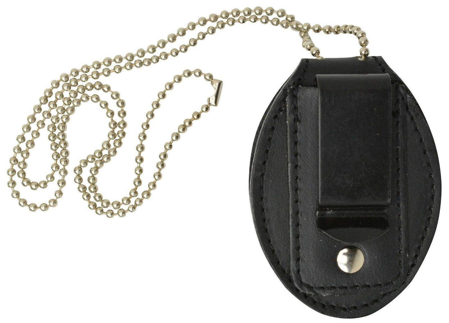 RFID Blocking Black Genuine Leather Conceal Carry Security Officer Badge Holder Neck Metal Chain Security Lanyard