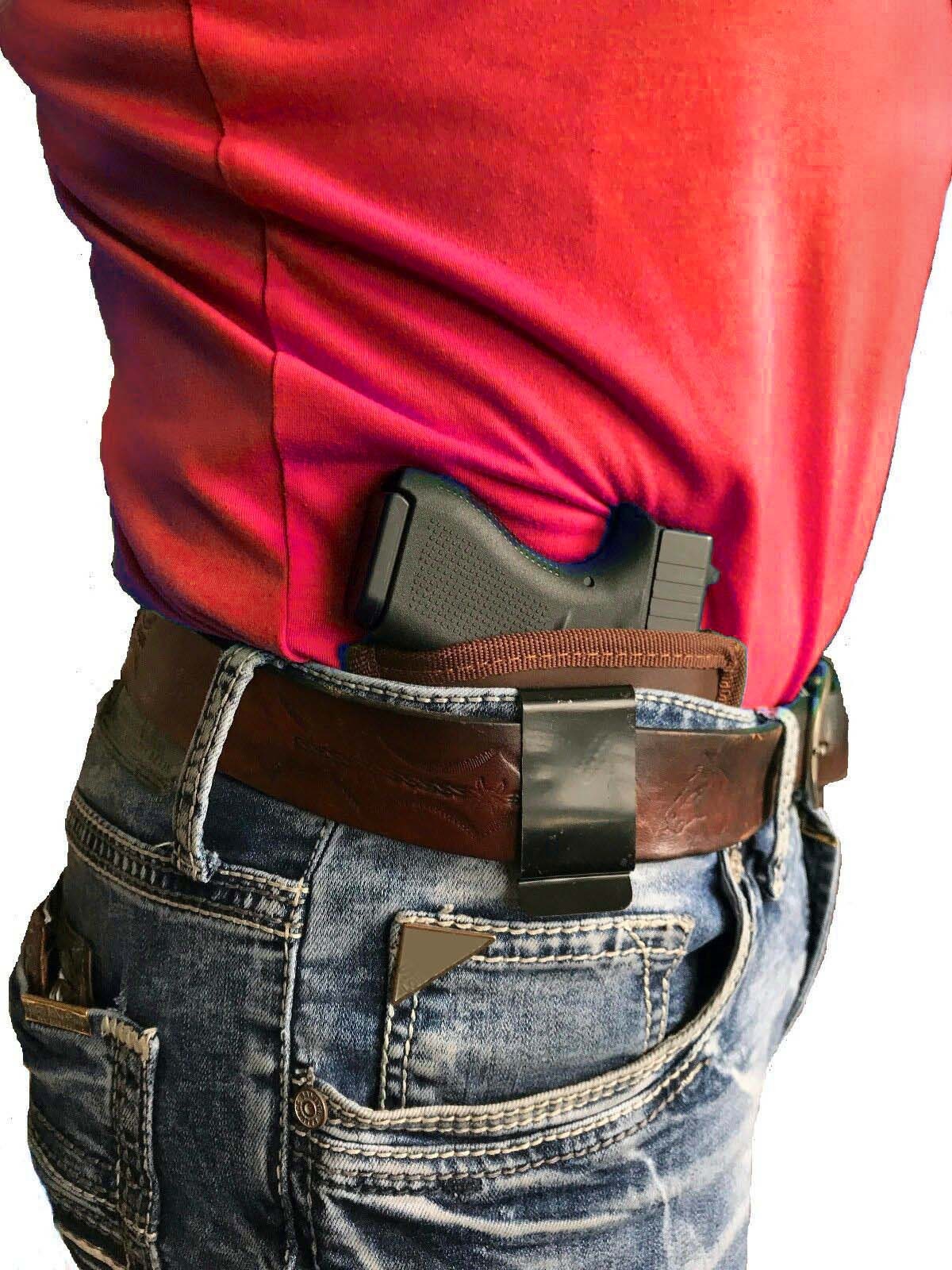 Handcrafted Cowhide Leather Pistol Pack Belt Clip Holster Concealment Concealed Carry Holder CCW