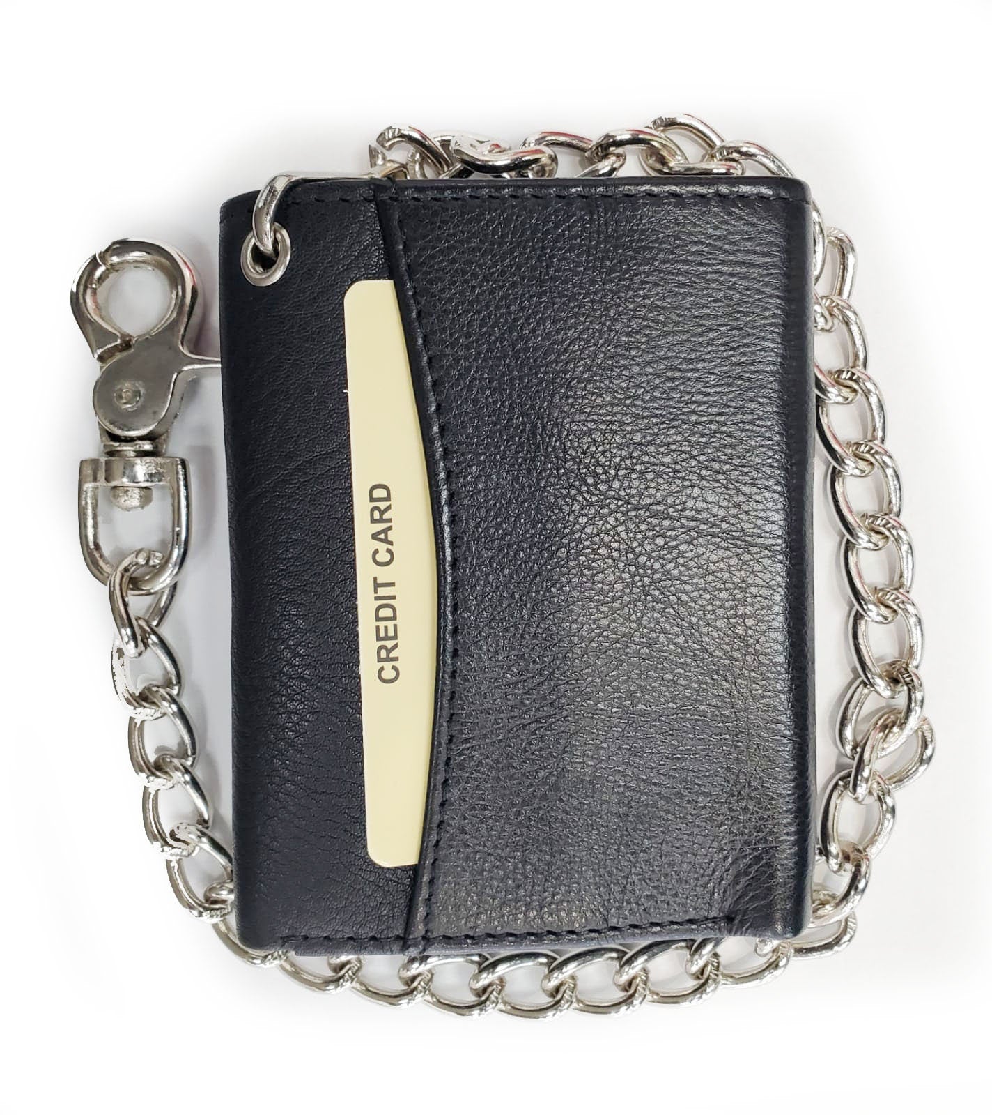 RFID Blocking Black Men's Premium Cowhide Leather Biker's Chain Trifold Wallet Trucker Motorcycle
