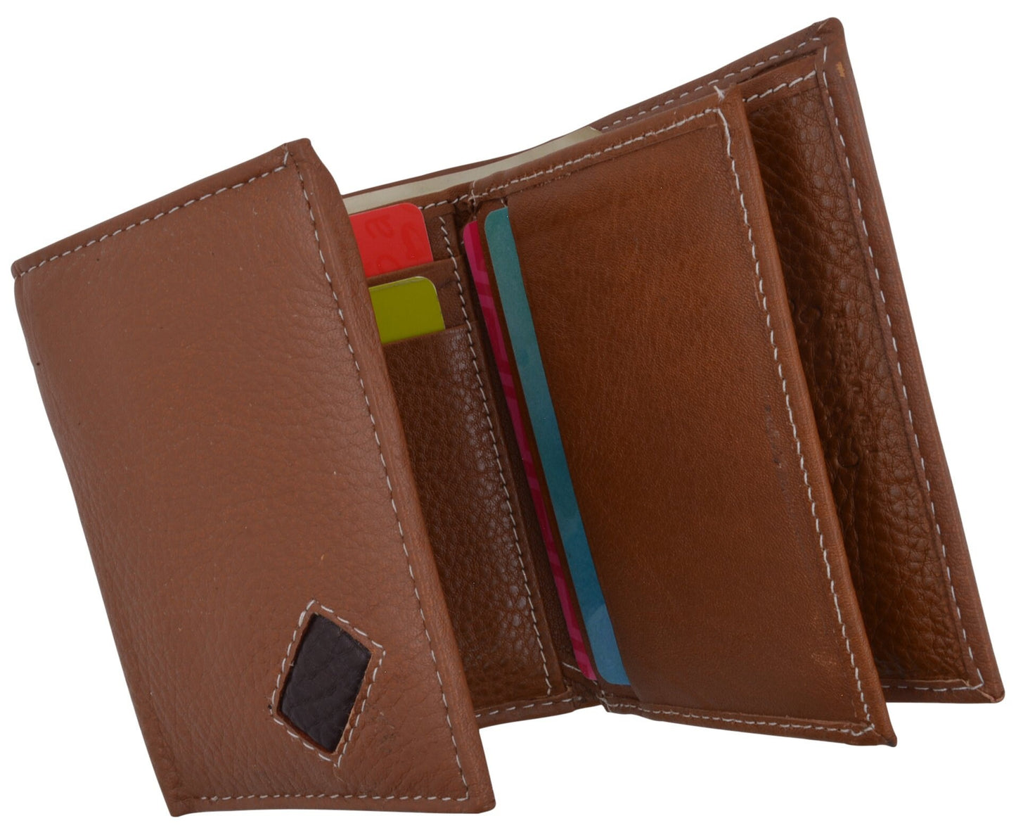 RFID Blocking Handcrafted Cowhide Genuine Leather Men's Trifold Wallet Center Flap Credit Card Wallet