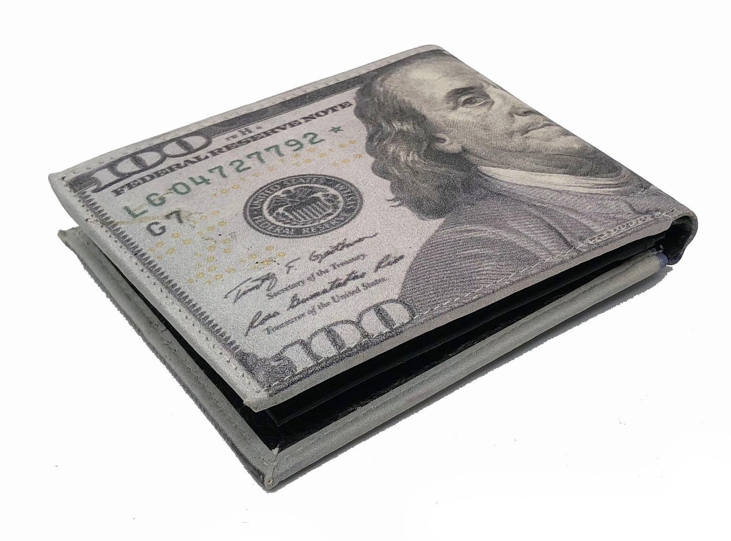 Novelty Design Genuine Leather Men's Bifold Wallet 100 Dollar Virgin Mary Jesus USA Flag Skull Judas Print