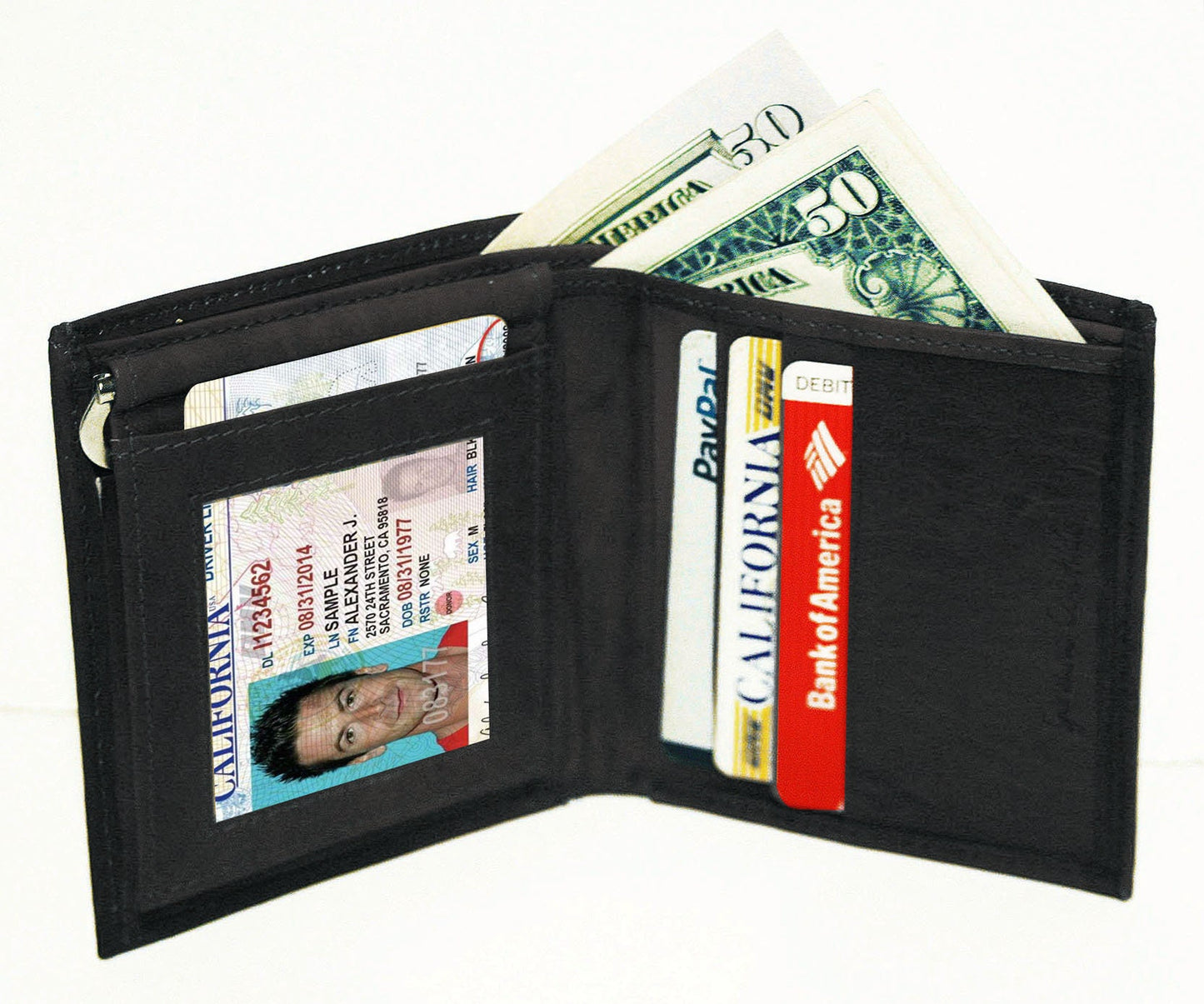 Premium Genuine Leather Men's Bifold Money Clip with Detachable Card Holder Wallet
