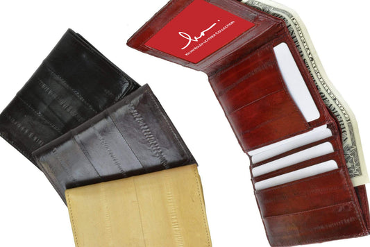 Handcrafted Genuine Eel Skin Leather Trifold Wallet Credit Card ID Holder