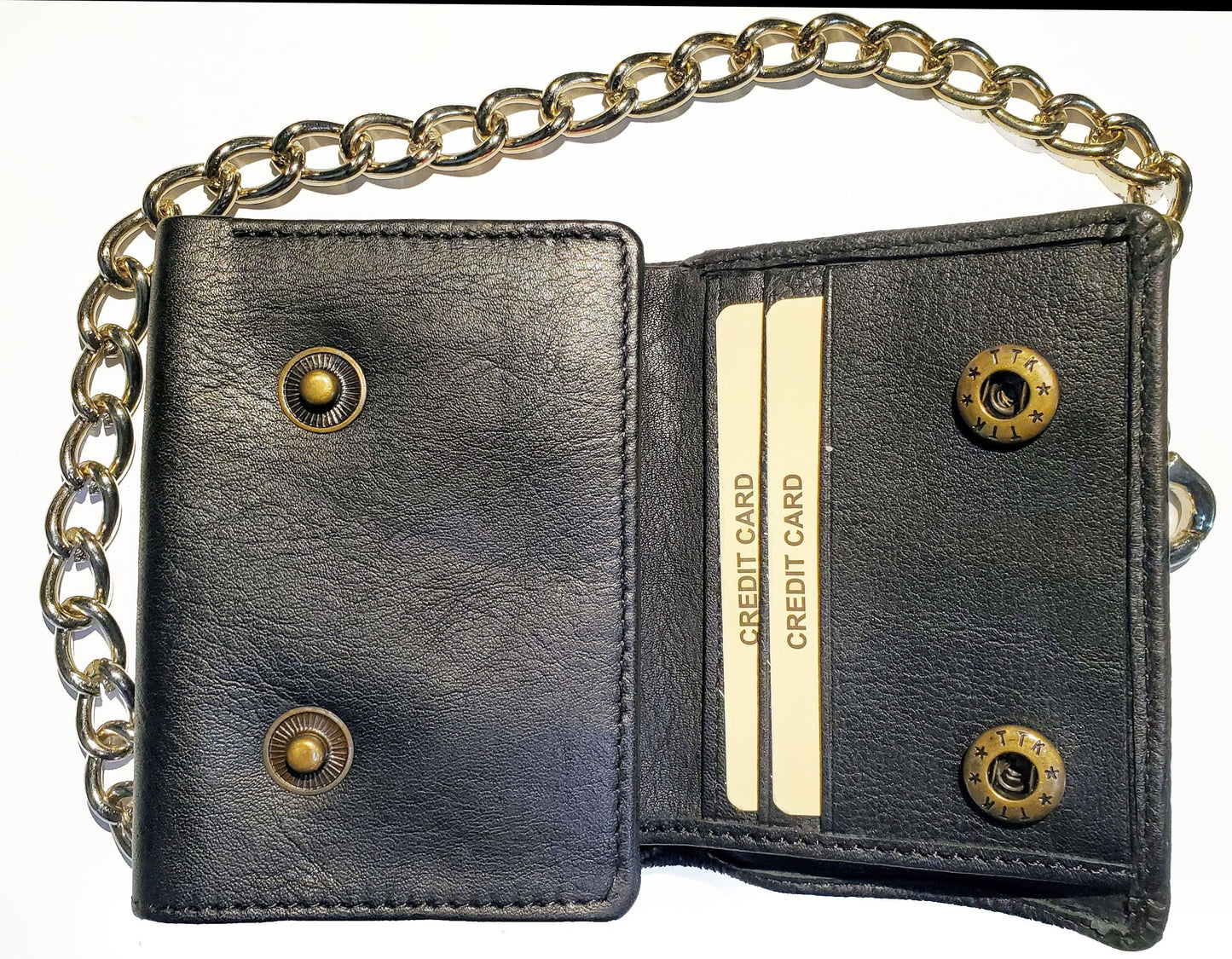 RFID Blocking Black Men's Premium Cowhide Leather Biker's Chain Trifold Wallet Trucker Motorcycle
