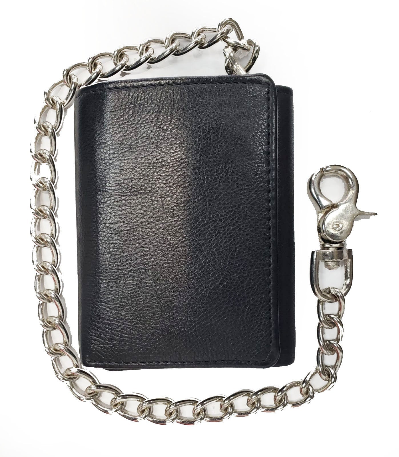 RFID Blocking Black Men's Premium Cowhide Leather Biker's Chain Trifold Wallet Trucker Motorcycle