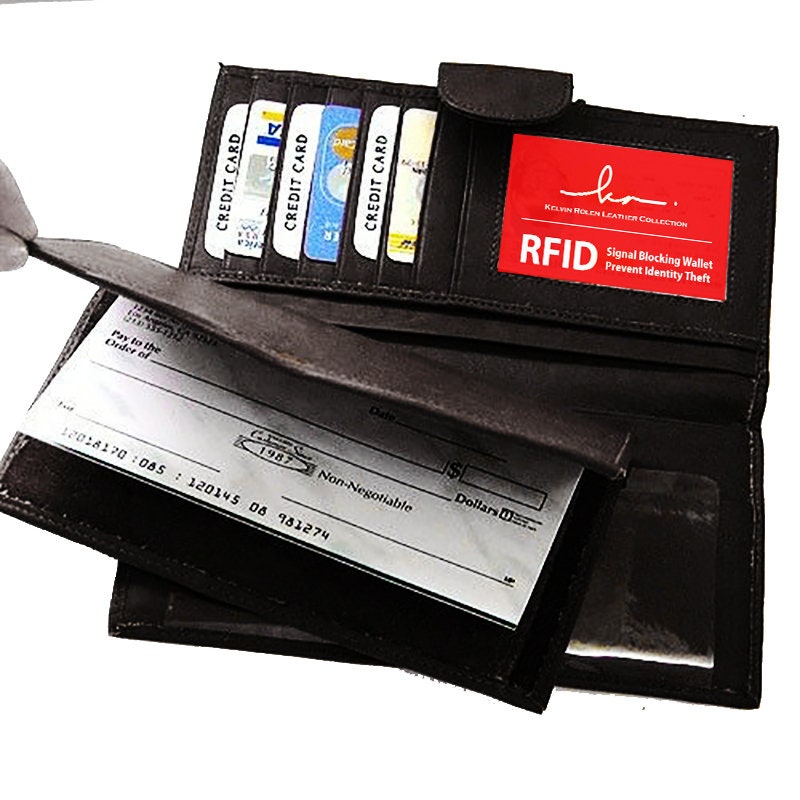 Genuine Leather Checkbook Secretary Accordion Wallet 2 Zipper Clutch Credit Card Coin Organizer