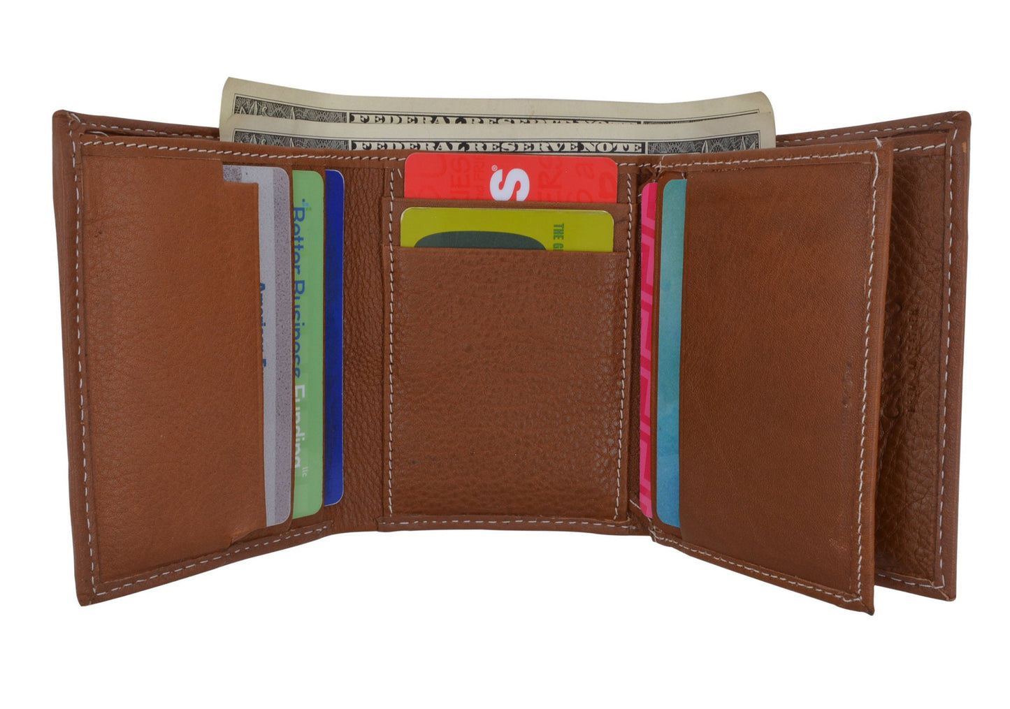 RFID Blocking Handcrafted Cowhide Genuine Leather Men's Trifold Wallet Center Flap Credit Card Wallet