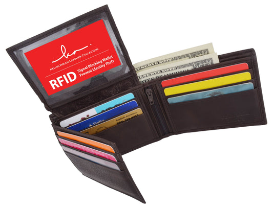 RFID Blocking Handcrafted Genuine Napa Cowhide Leather Men's Bifold Wallet Double Flaps