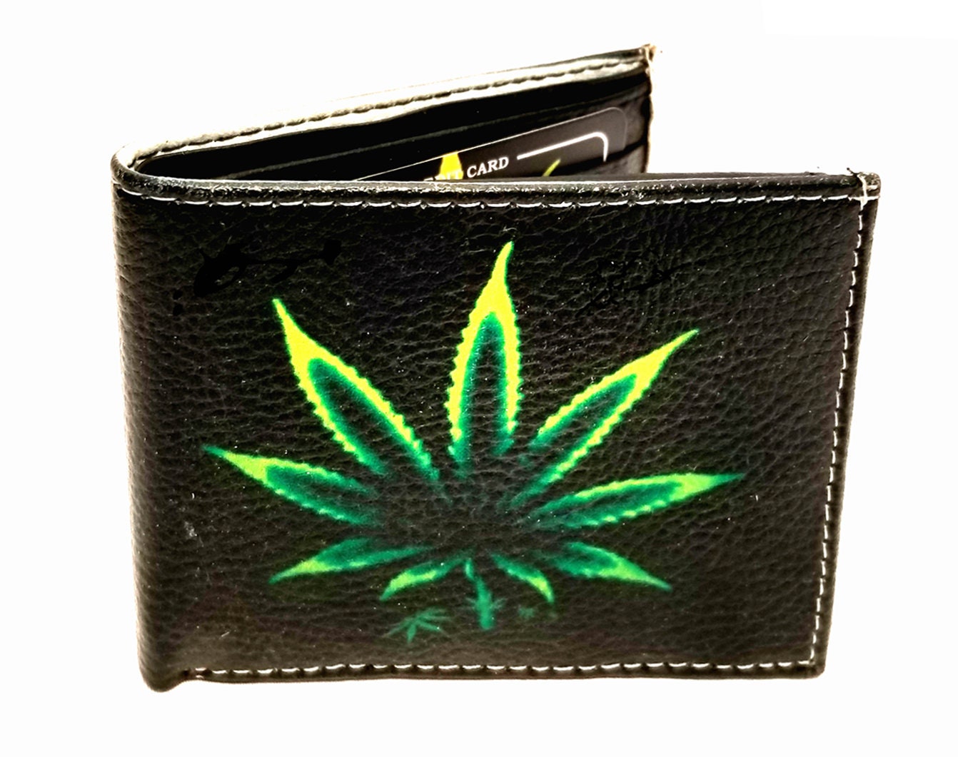 Novelty Design Genuine Leather Men's Bifold Wallet 100 Dollar Virgin Mary Jesus USA Flag Skull Judas Print