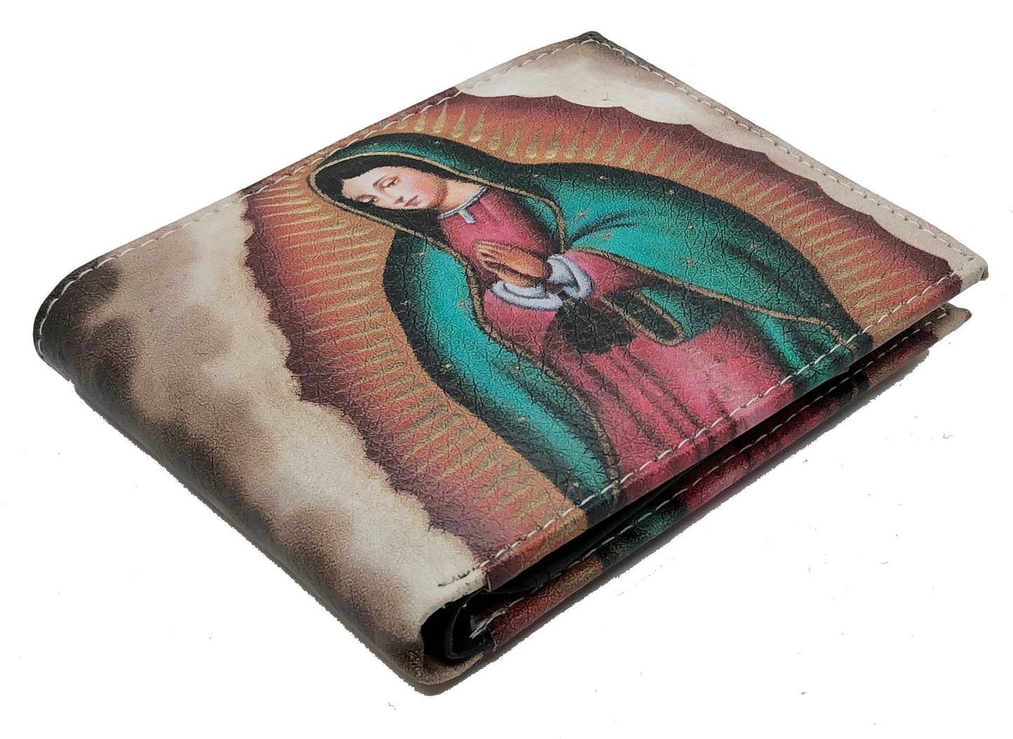Novelty Design Genuine Leather Men's Bifold Wallet 100 Dollar Virgin Mary Jesus USA Flag Skull Judas Print