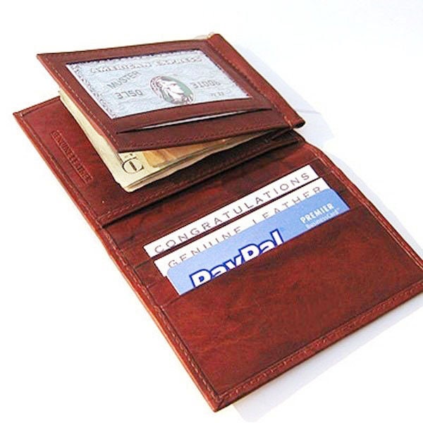 Premium Genuine Leather Men's Bifold Money Clip with Detachable Card Holder Wallet