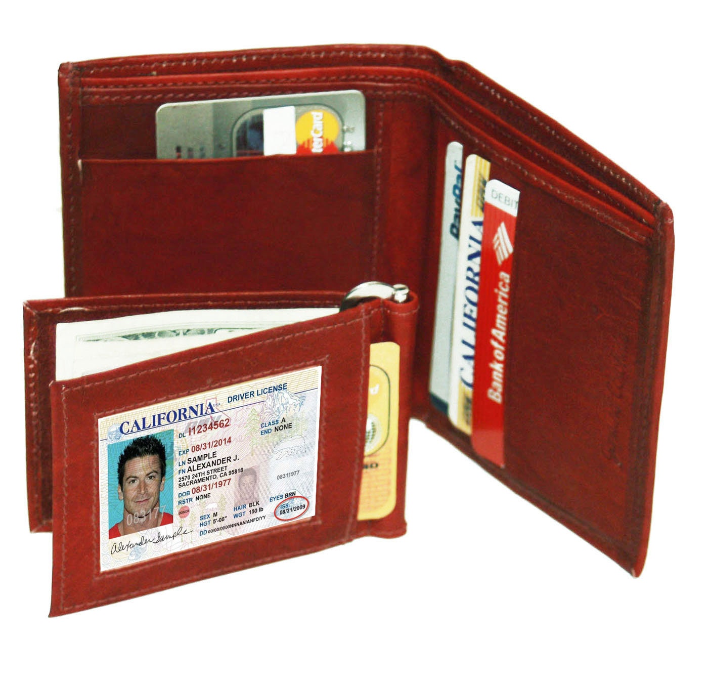 Premium Genuine Leather Men's Bifold Money Clip with Detachable Card Holder Wallet